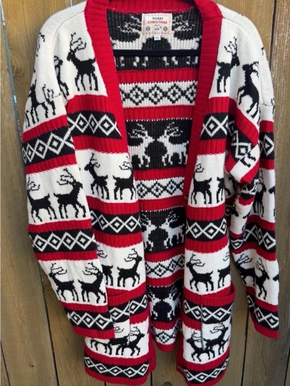 Merry Christmas Red & White Reindeer Cardigan Sweater Womens XXXL